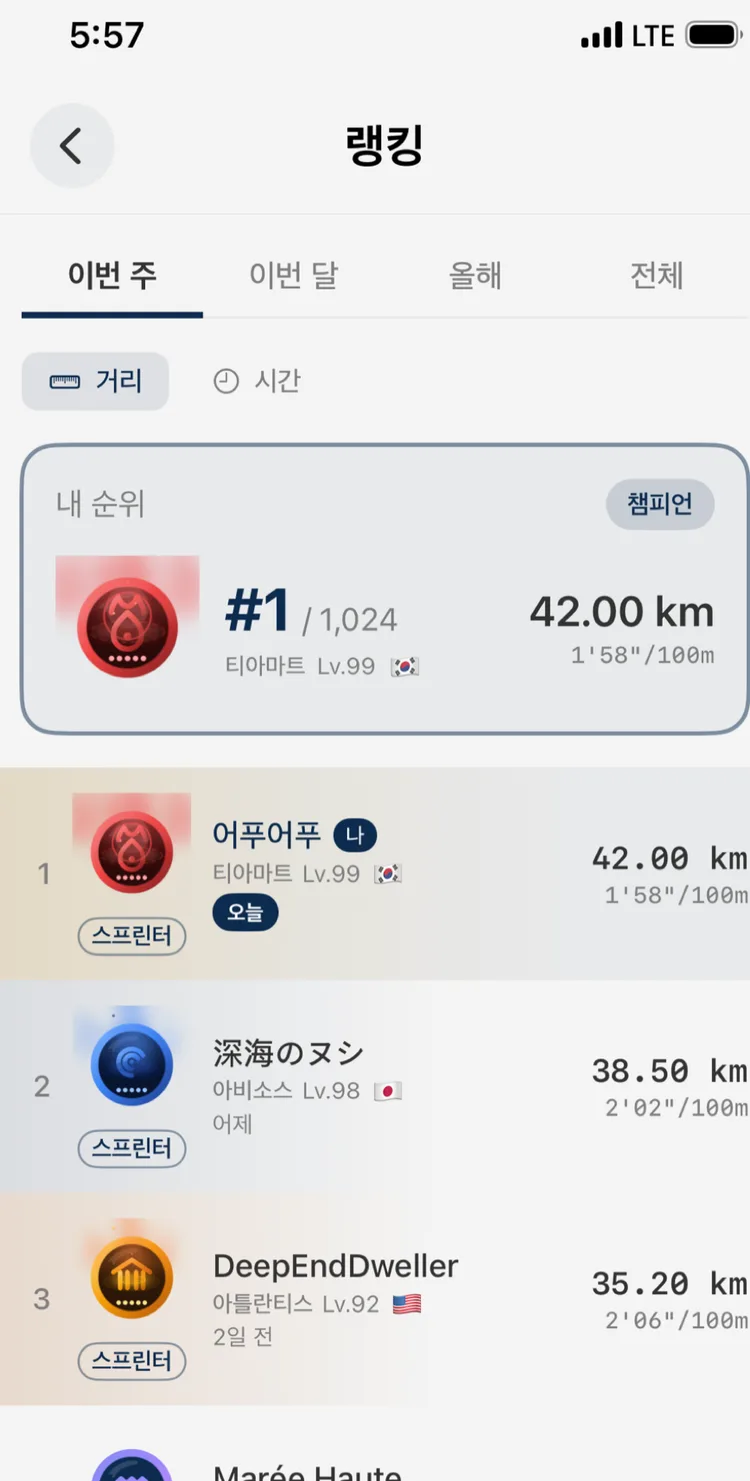 어푸어푸 글로벌 랭킹 화면